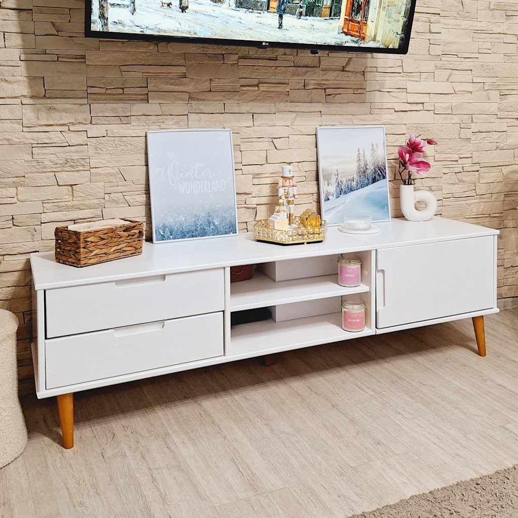 TV-Møbel Hvit TV-benk MOLDE 158x40x49 cm heltre furu