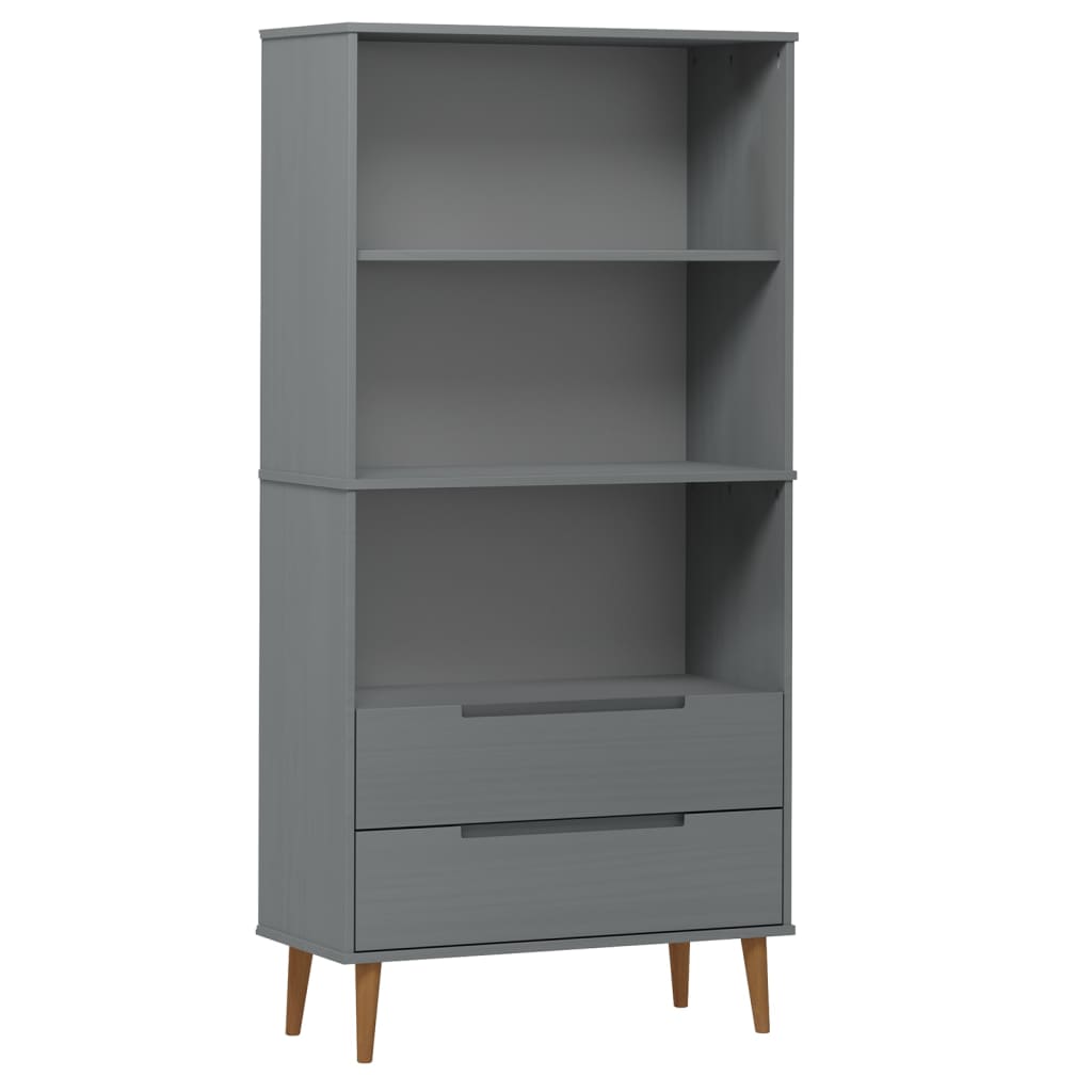 Bokhylle Grå MOLDE 85x35x170,5 cm heltre furu