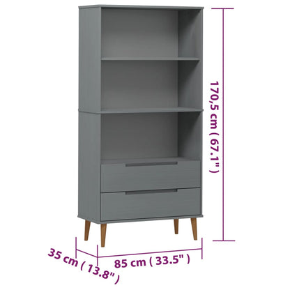 Bokhylle Grå MOLDE 85x35x170,5 cm heltre furu