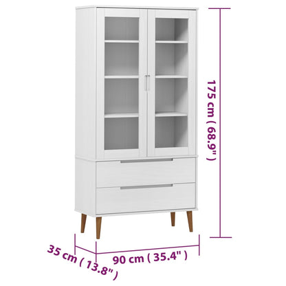 Vitrineskap MOLDE Hvit 90x35x175 cm heltre furu