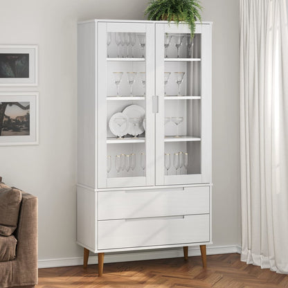 Vitrineskap MOLDE Hvit 90x35x175 cm heltre furu