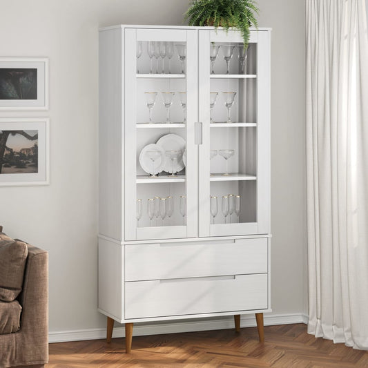Vitrineskap MOLDE Hvit 90x35x175 cm heltre furu