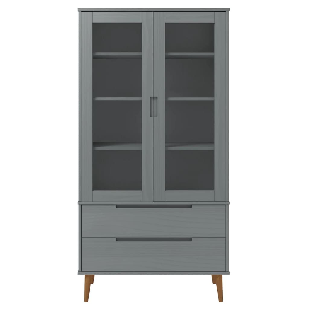 Vitrineskap MOLDE Grå 90x35x175 cm heltre furu