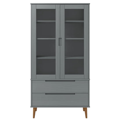 Vitrineskap MOLDE Grå 90x35x175 cm heltre furu