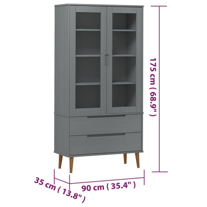 Vitrineskap MOLDE Grå 90x35x175 cm heltre furu