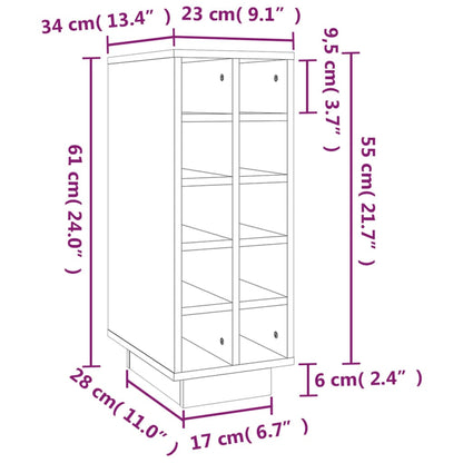 Vinstativ Vinhylle Hvit 23x34x61 cm heltre furu