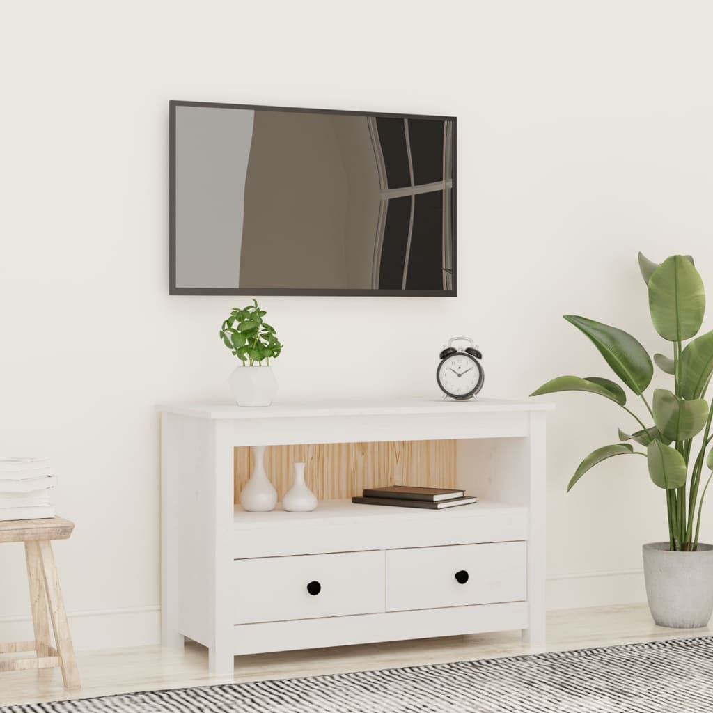 TV-Møbel Hvit TV-benk 79x35x52 cm heltre furu