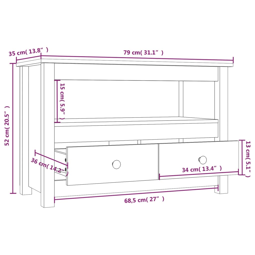 TV-Møbel Honningbrun TV-benk 79x35x52 cm heltre furu