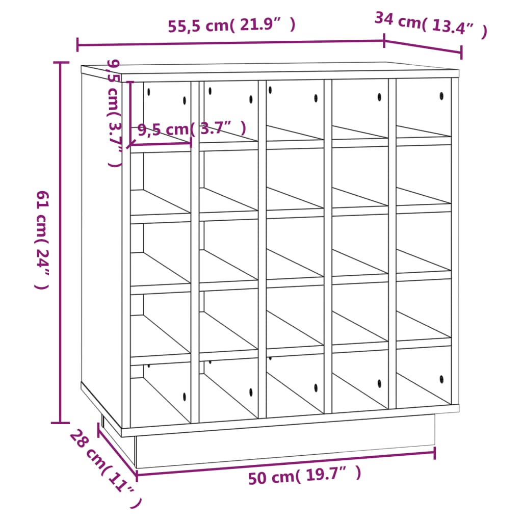 Vinstativ Vinhylle Hvit 55,5x34x61 cm heltre furu