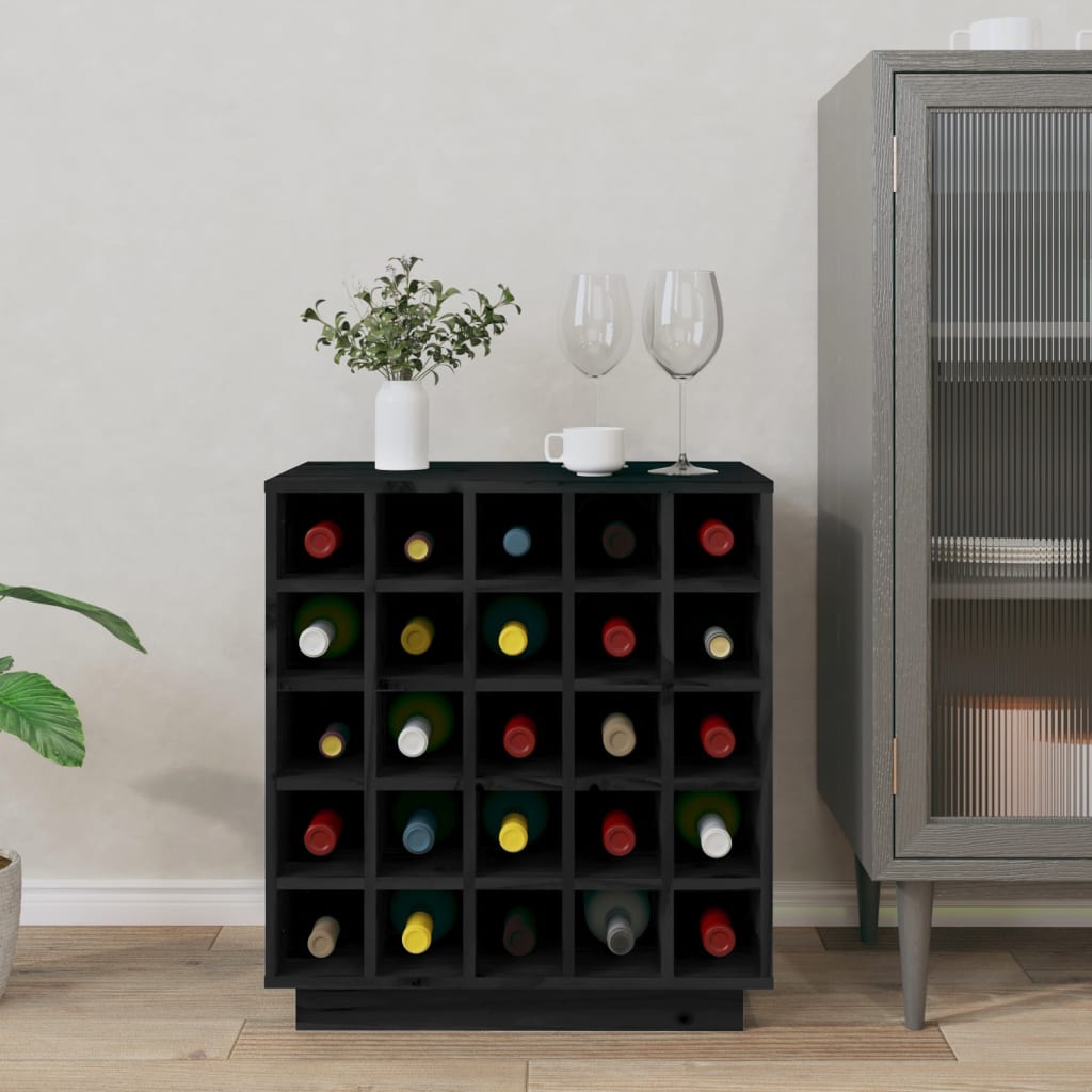 Vinstativ Vinhylle Svart 55,5x34x61 cm heltre furu