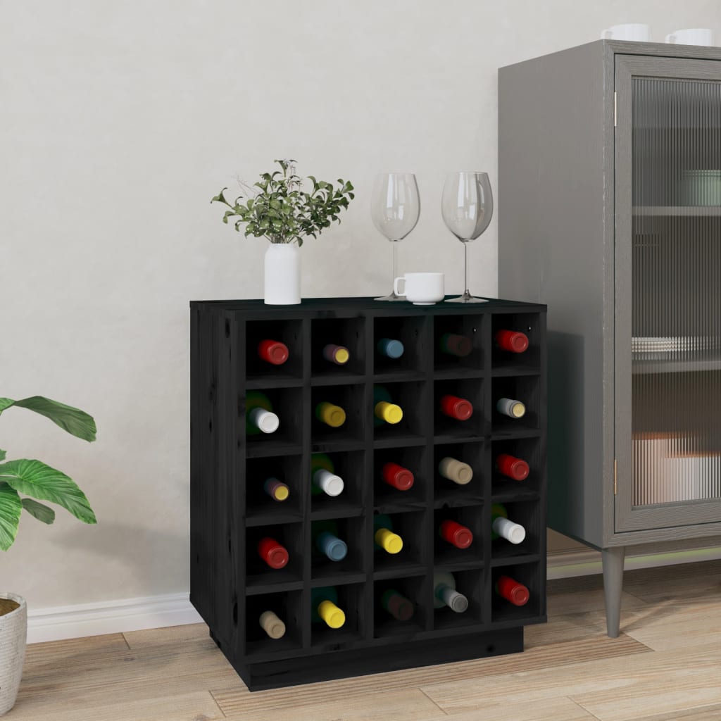 Vinstativ Vinhylle Svart 55,5x34x61 cm heltre furu