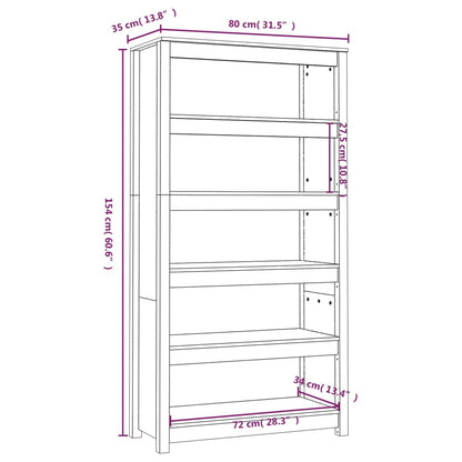 Bokhylle Hvit 80x35x154 cm heltre furu