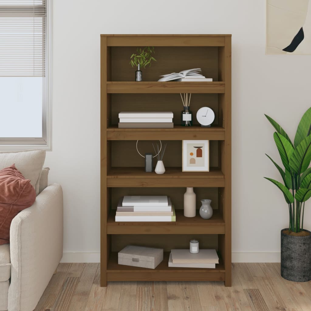 Bokhylle Honningbrun 80x35x154 cm heltre furu