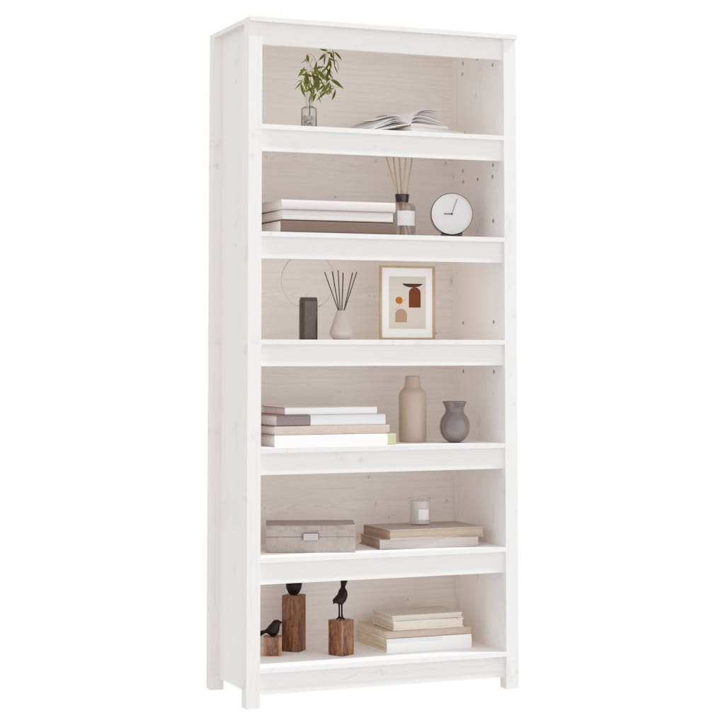 Bokhylle Hvit 80x35x183 cm heltre furu