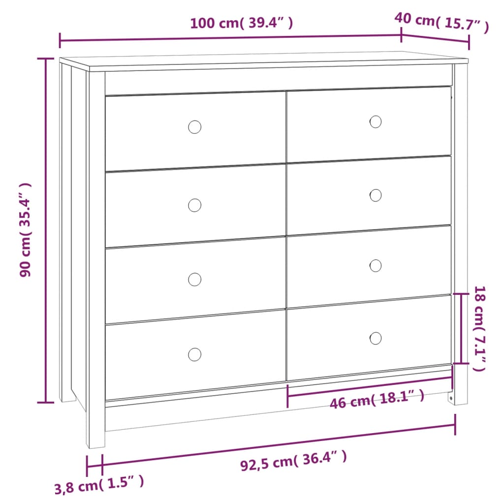 Kommode Tre heltre furu 100x40x90 cm