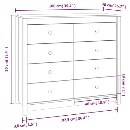 Kommode Honningbrun 100x40x90 cm heltre furu