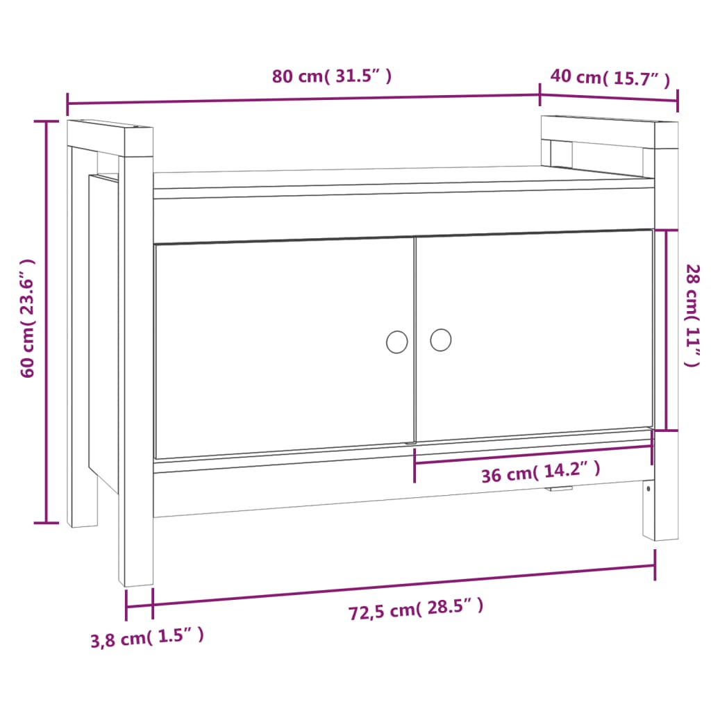 Sittebenk Gangbenk Honningbrun 80x40x60 cm heltre furu