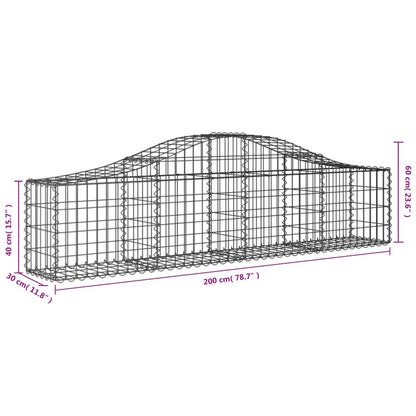 Gabionkurver buede 20 stk 200x30x40/60 cm galvanisert jern