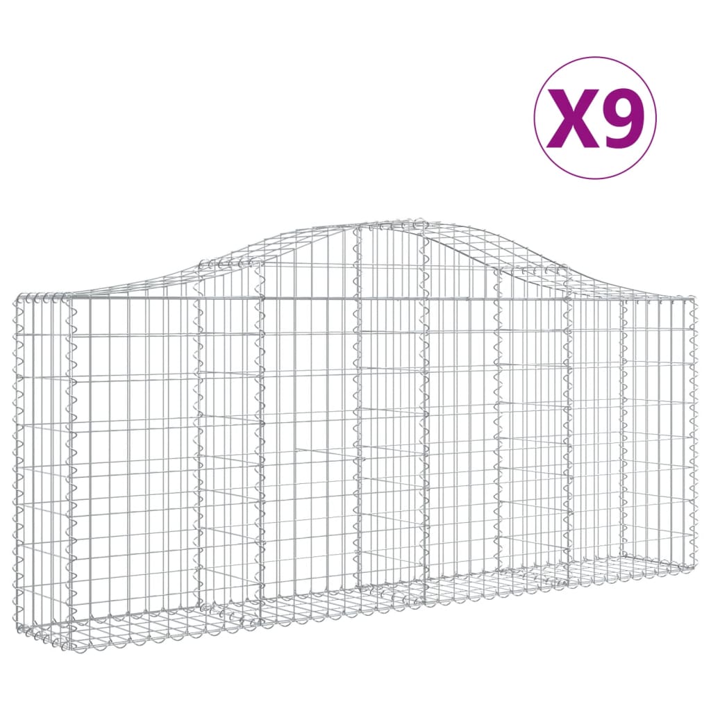 Gabionkurver buede 9 stk 200x30x80/100 cm galvanisert jern