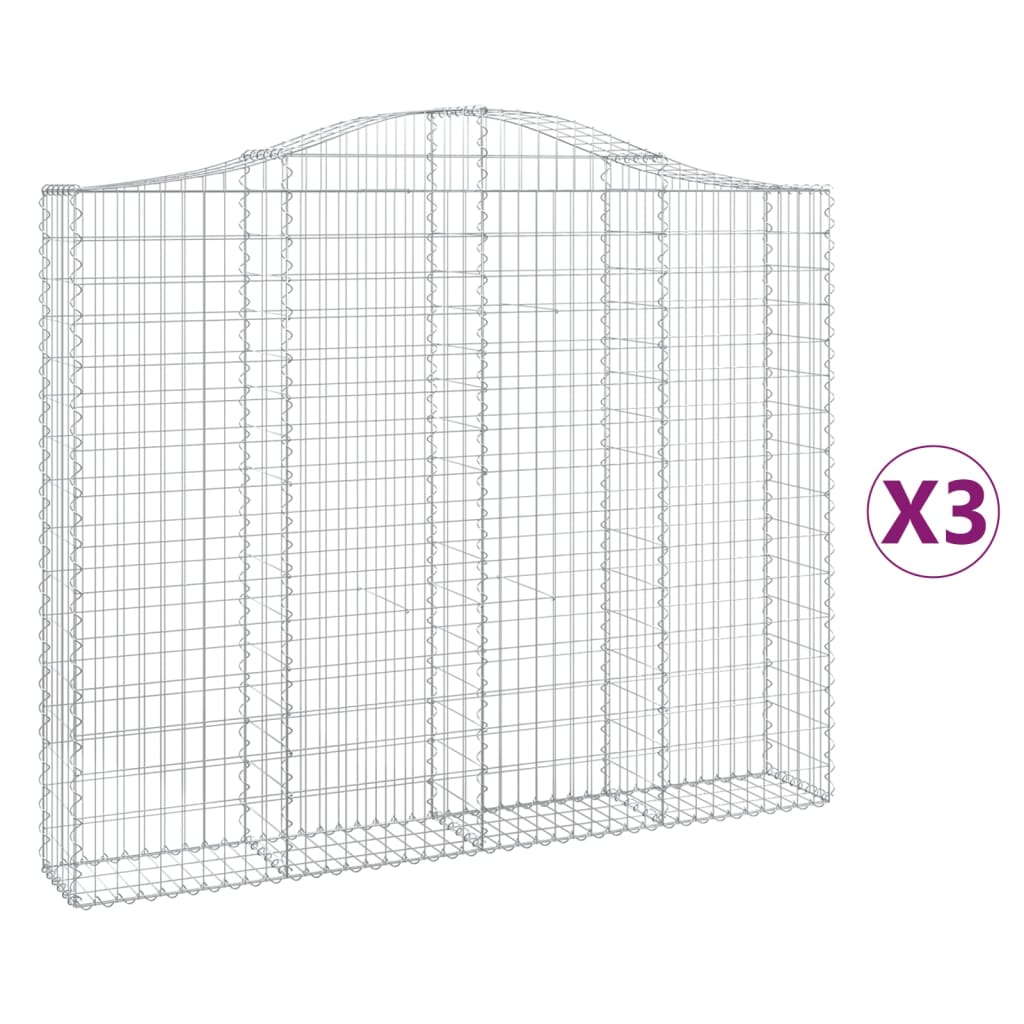 Gabionkurver buede 3 stk 200x30x160/180 cm galvanisert jern