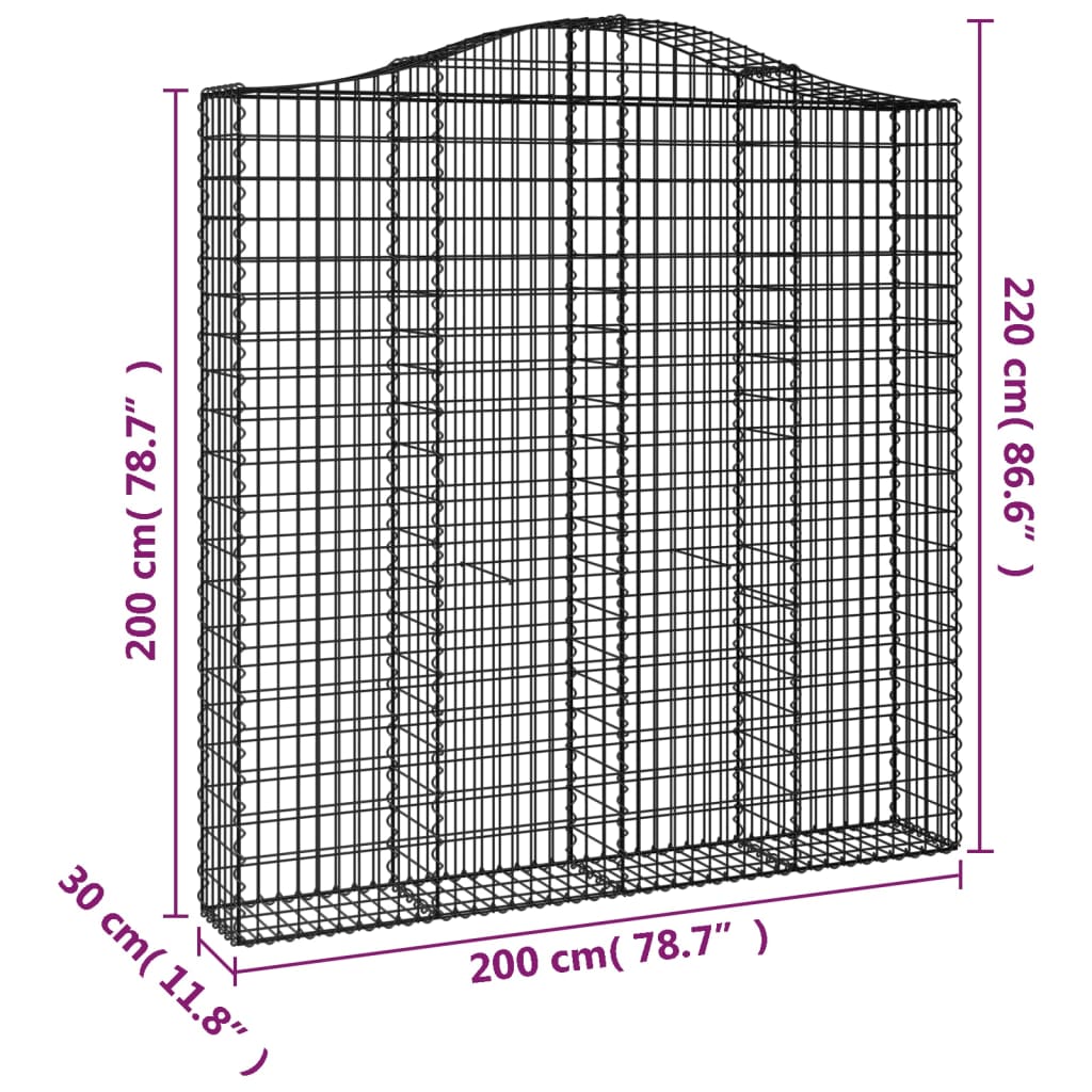 Gabionkurver buede 6 stk 200x30x200/220 cm galvanisert jern