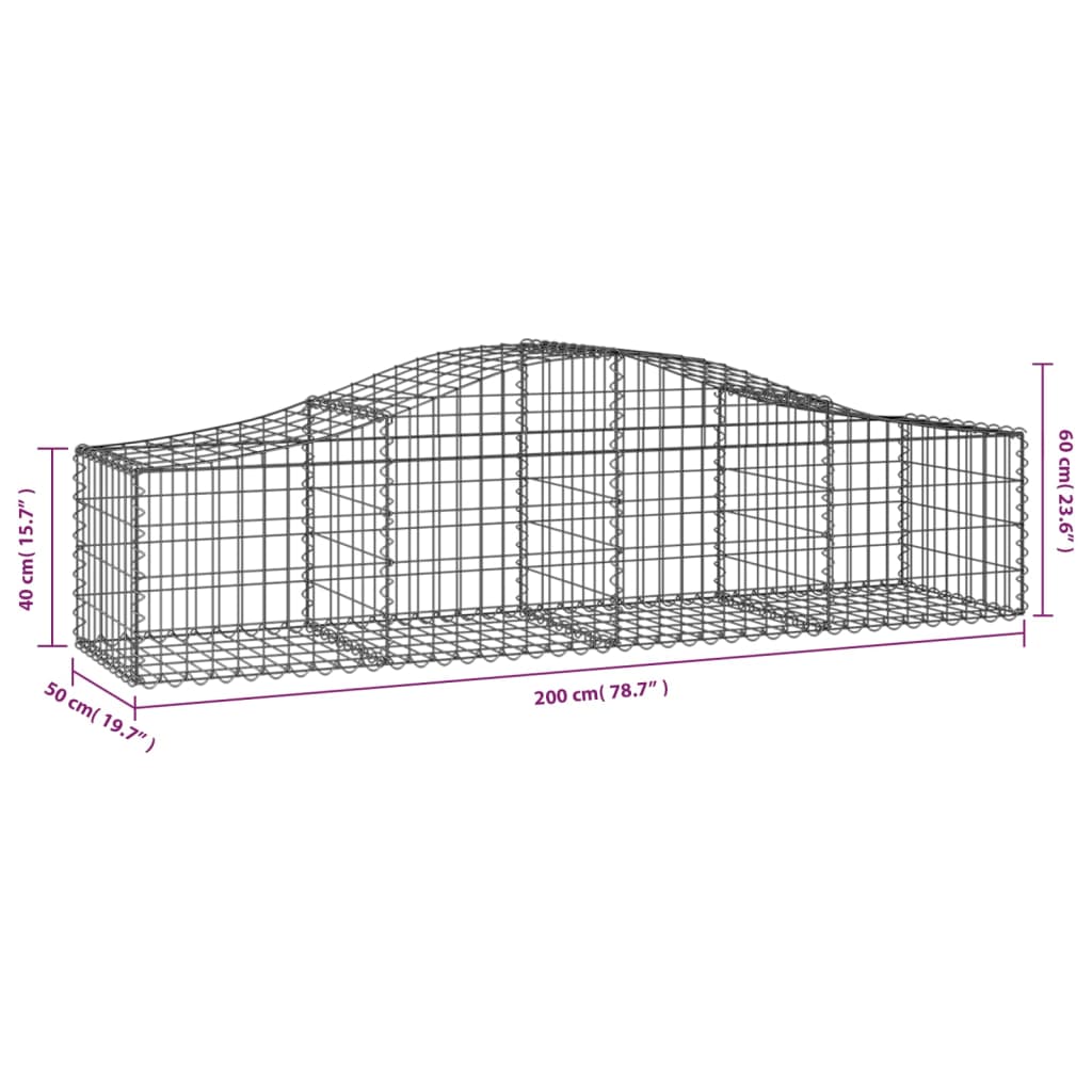 Gabionkurver buede 3 stk 200x50x40/60 cm galvanisert jern