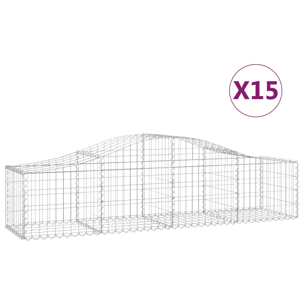 Gabionkurver buede 15 stk 200x50x40/60 cm galvanisert jern