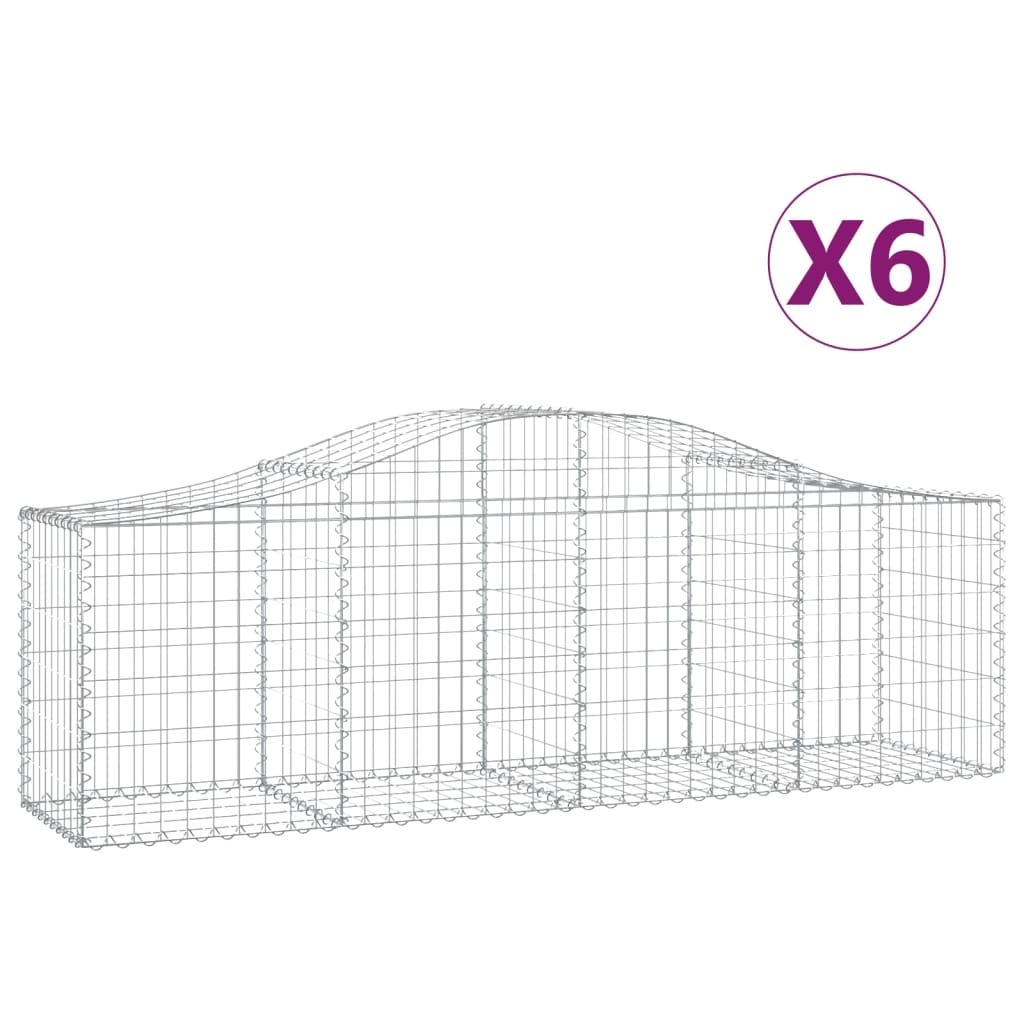 Gabionkurver buede 6 stk 200x50x60/80 cm galvanisert jern