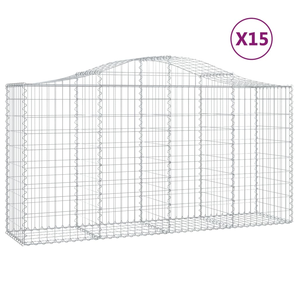 Gabionkurver buede 15 stk 200x50x100/120 cm galvanisert jern