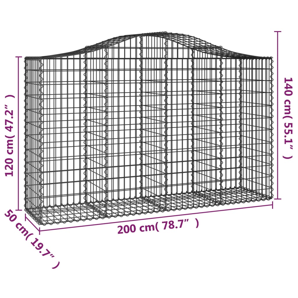 Gabionkurver buede 30 stk 200x50x120/140 cm galvanisert jern