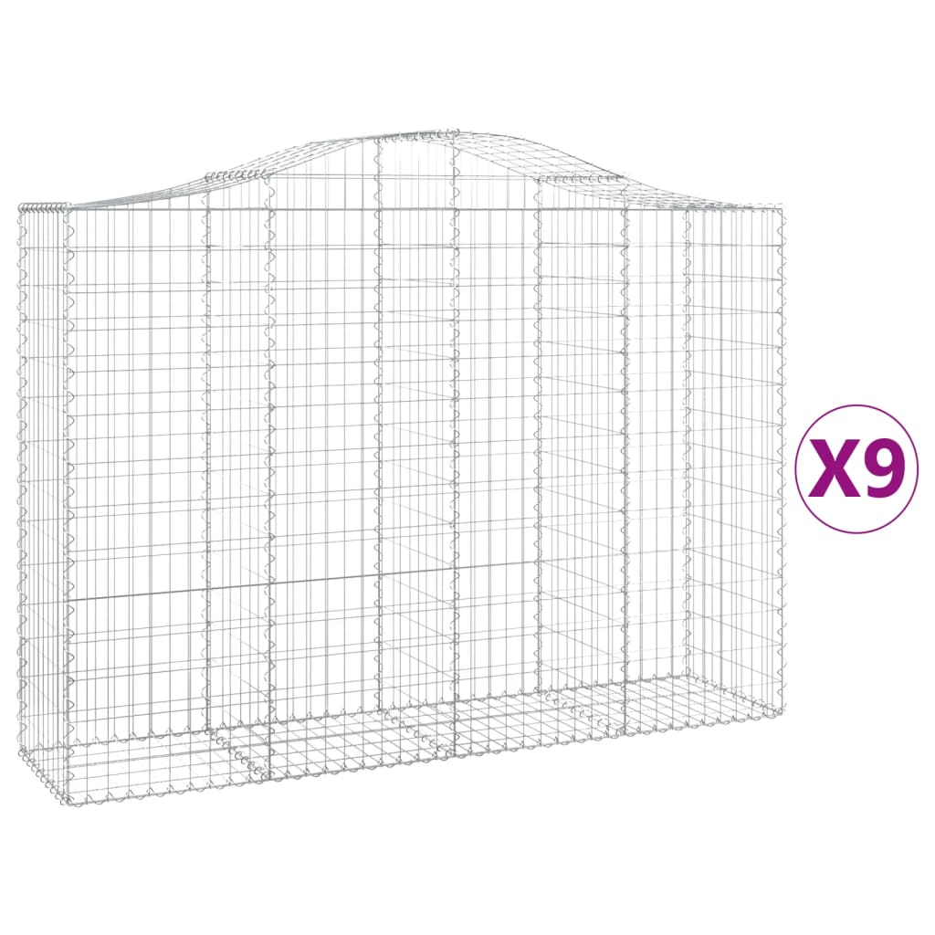 Gabionkurver buede 9 stk 200x50x140/160 cm galvanisert jern