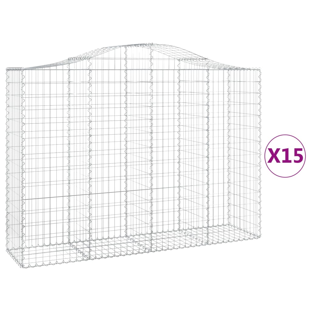 Gabionkurver buede 15 stk 200x50x140/160 cm galvanisert jern