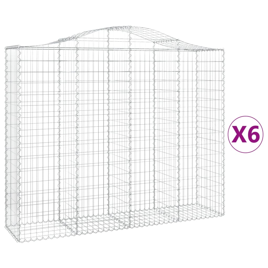 Gabionkurver buede 6 stk 200x50x160/180 cm galvanisert jern