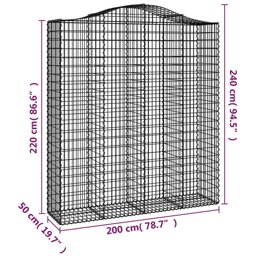 Gabionkurver buede 4 stk 200x50x220/240 cm galvanisert jern