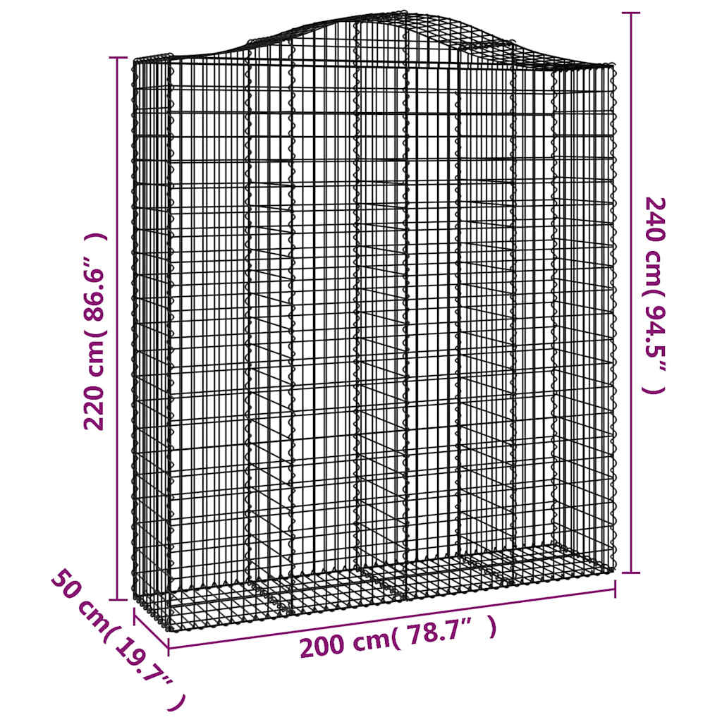 Gabionkurver buede 7 stk 200x50x220/240 cm galvanisert jern