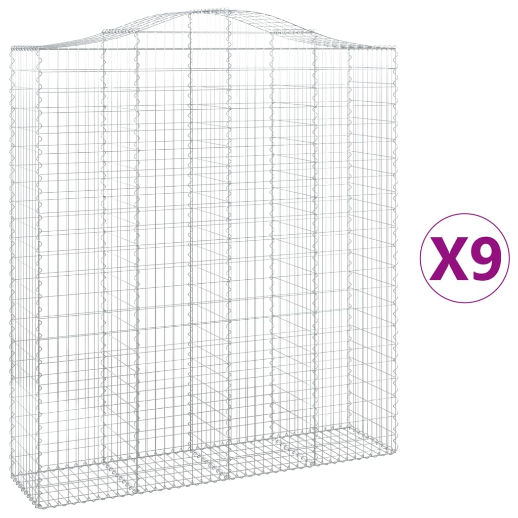 Gabionkurver buede 9 stk 200x50x220/240 cm galvanisert jern
