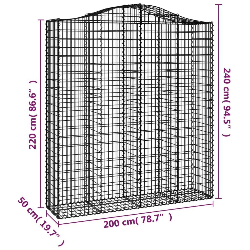 Gabionkurver buede 14 stk 200x50x220/240 cm galvanisert jern