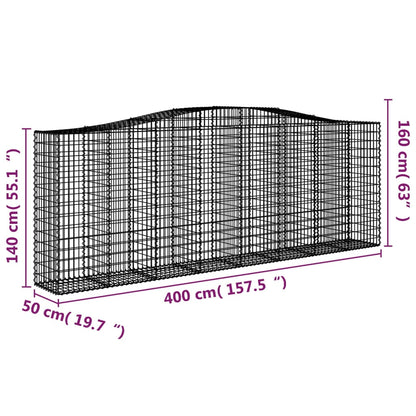 Gabionkurver buede 7 stk 400x50x140/160 cm galvanisert jern