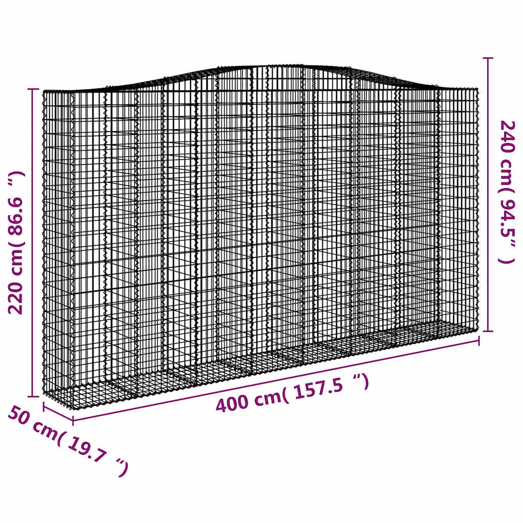 Gabionkurver buede 6 stk 400x50x220/240 cm galvanisert jern