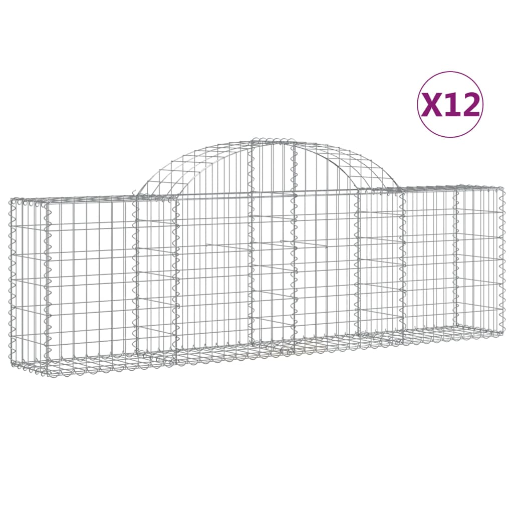 Gabionkurver buede 12 stk 200x30x60/80 cm galvanisert jern