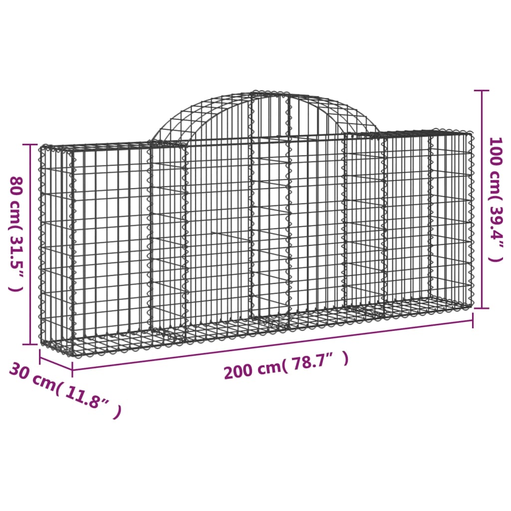 Gabionkurver buede 18 stk 200x30x80/100 cm galvanisert jern
