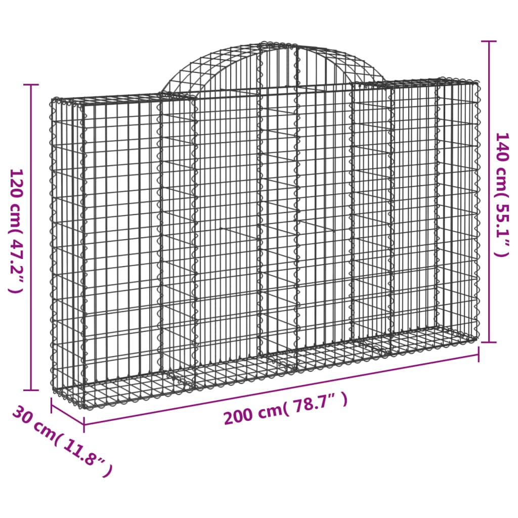 Gabionkurver buede 14 stk 200x30x120/140 cm galvanisert jern