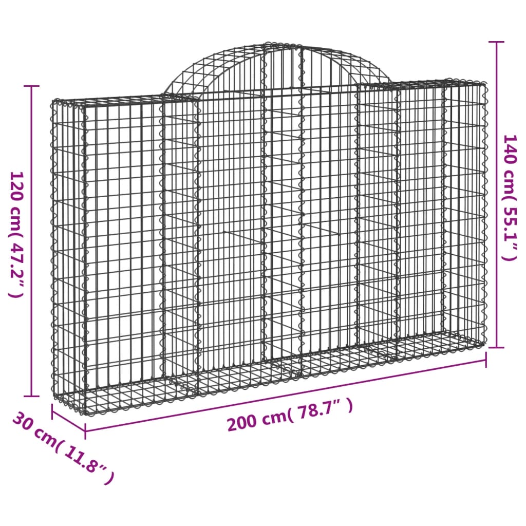 Gabionkurver buede 25 stk 200x30x120/140 cm galvanisert jern