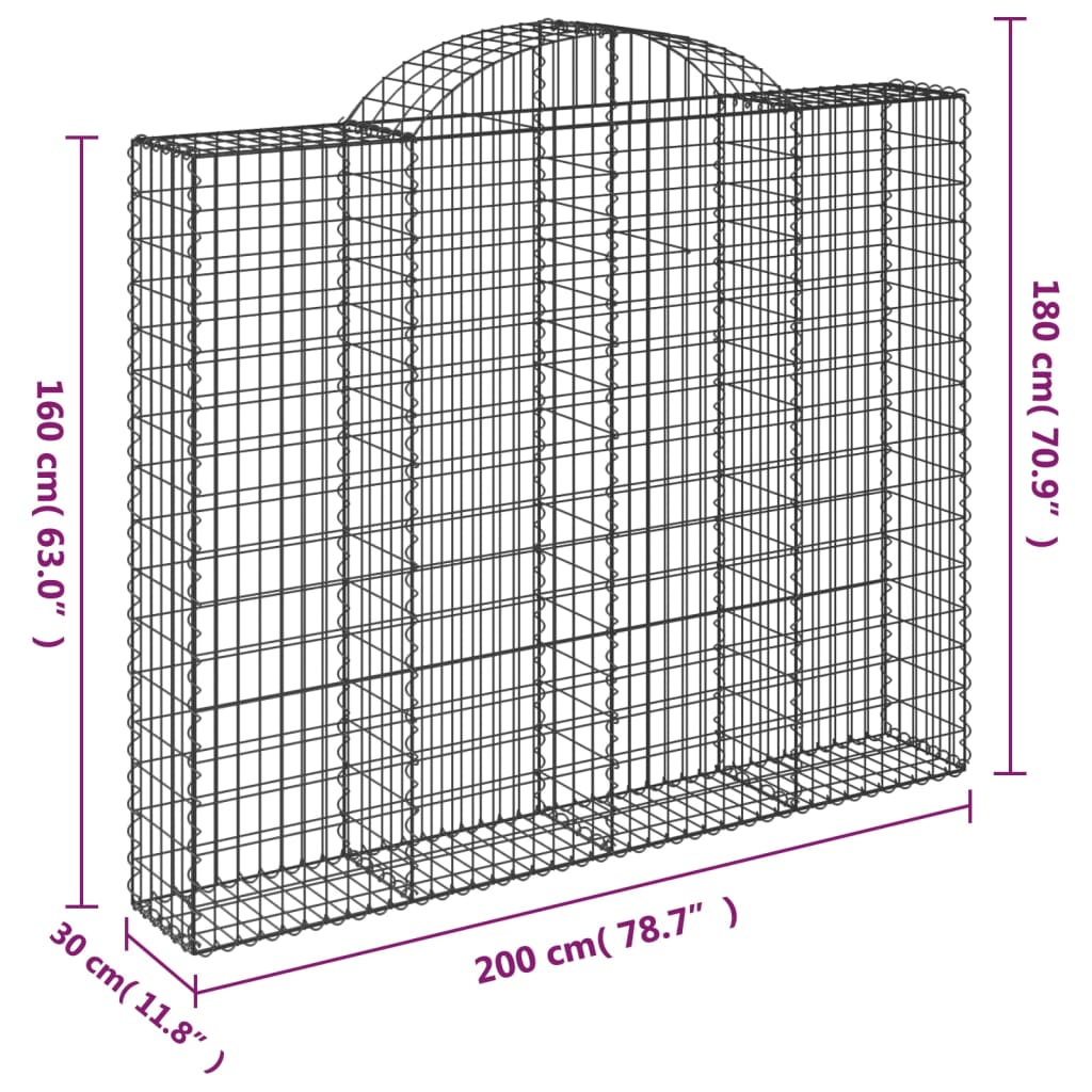 Gabionkurver buede 4 stk 200x30x160/180 cm galvanisert jern