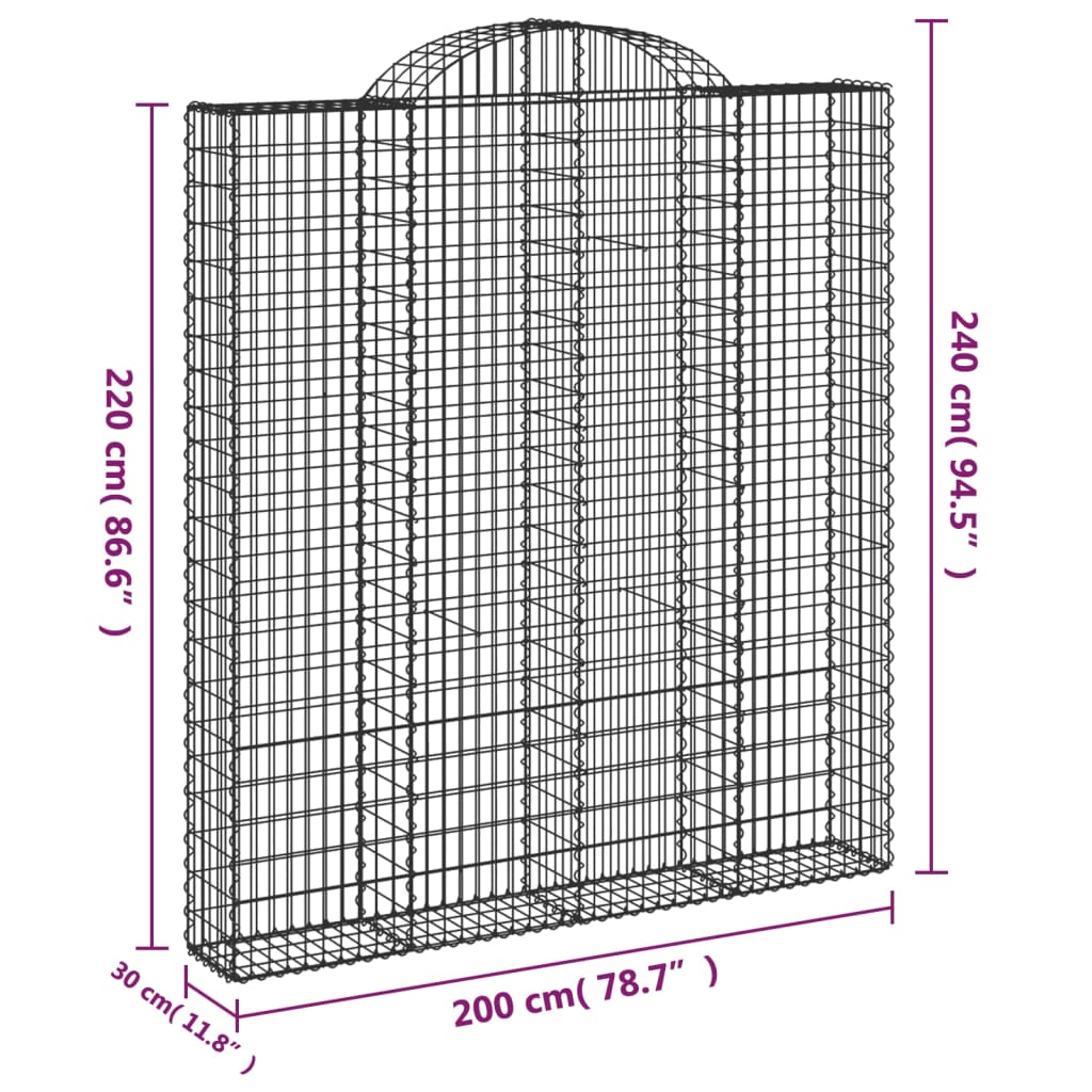 Gabionkurver buede 7 stk 200x30x220/240 cm galvanisert jern