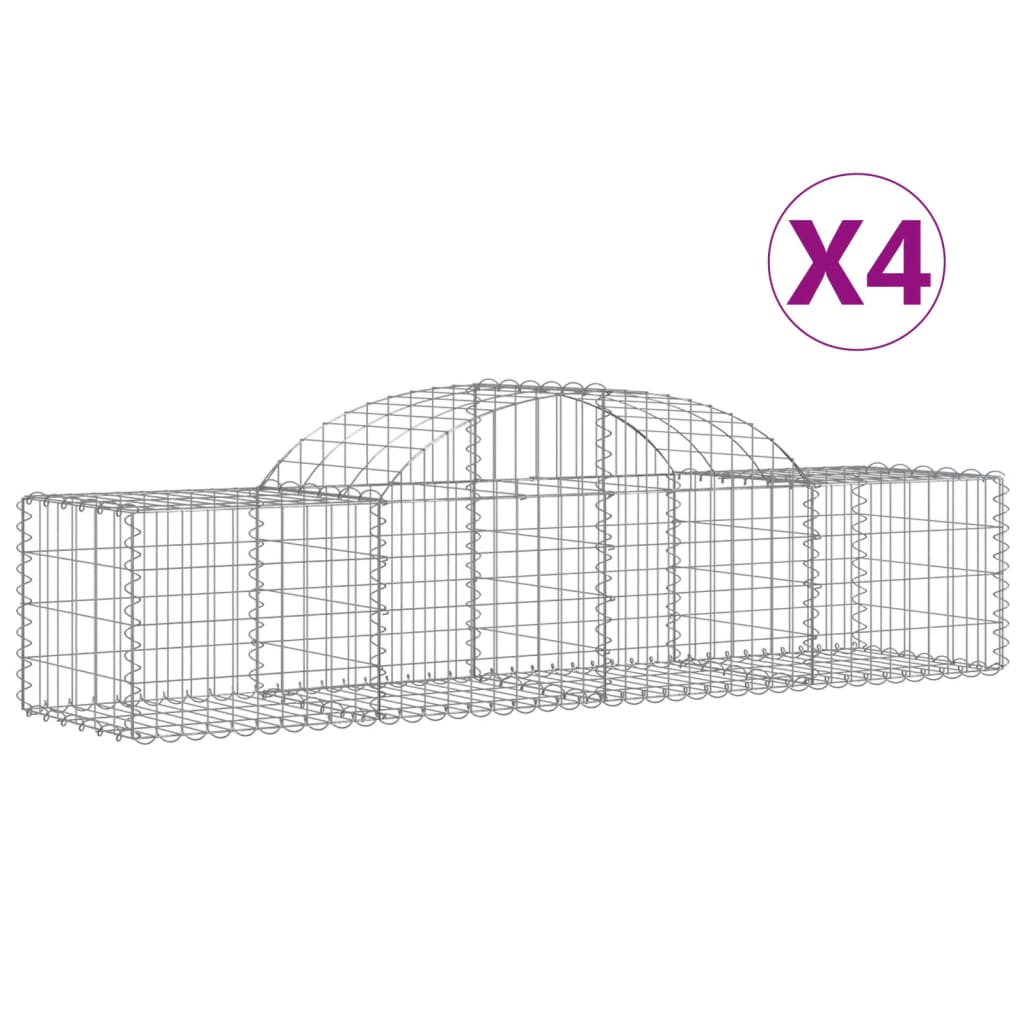 Gabionkurver buede 4 stk 200x50x40/60 cm galvanisert jern