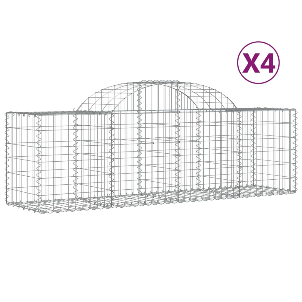 Gabionkurver buede 4 stk 200x50x60/80 cm galvanisert jern