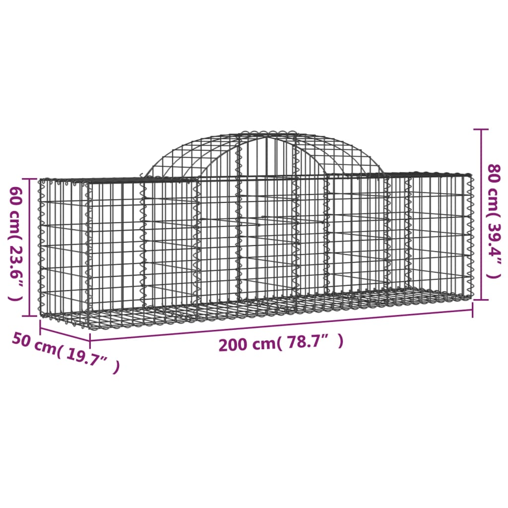 Gabionkurver buede 4 stk 200x50x60/80 cm galvanisert jern