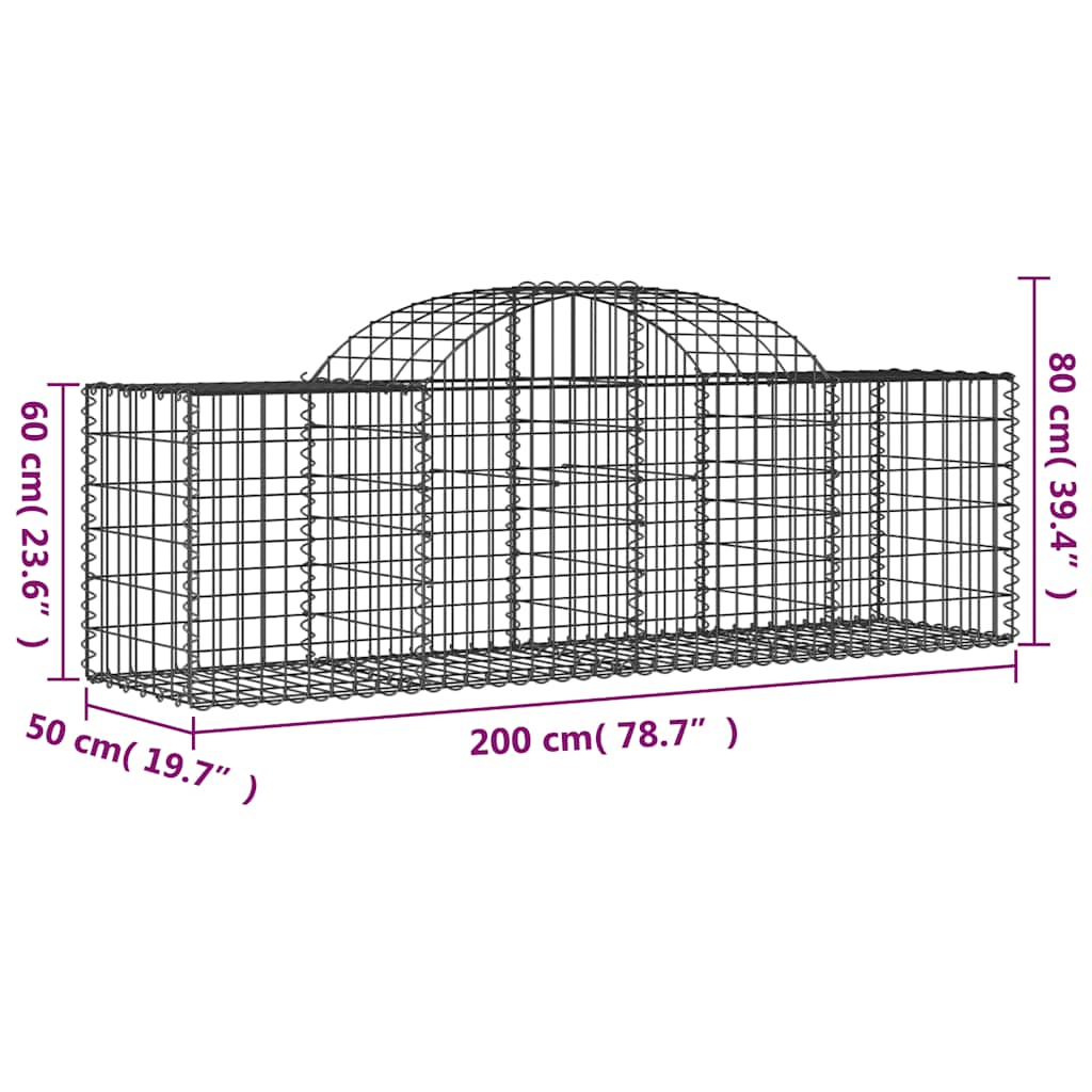 Gabionkurver buede 12 stk 200x50x60/80 cm galvanisert jern