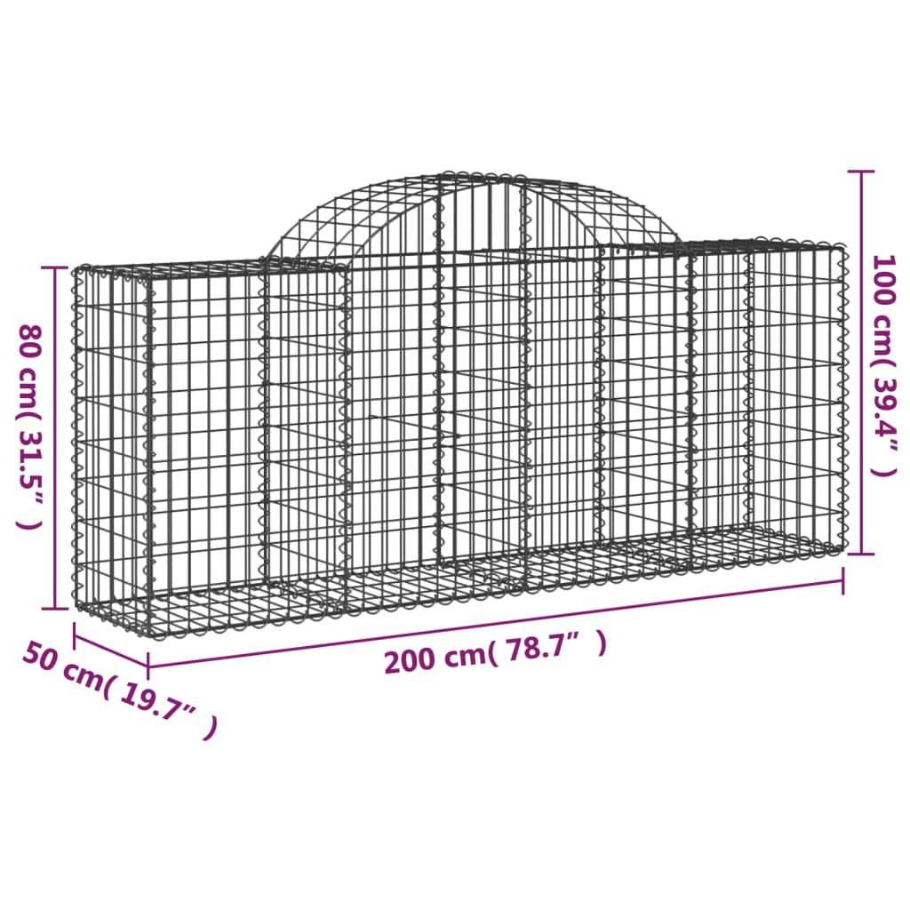 Gabionkurver buede 40 stk 200x50x80/100 cm galvanisert jern